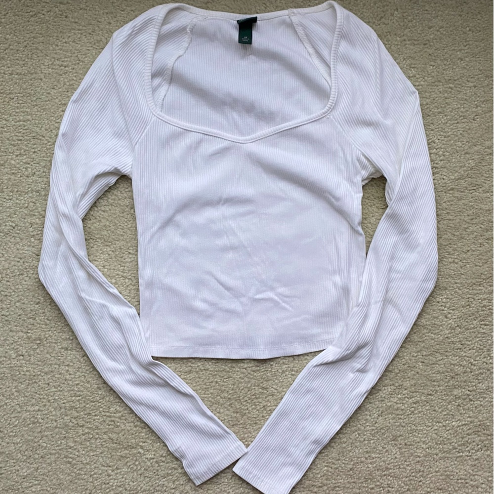 Target White Long Sleeve Ribbed Top